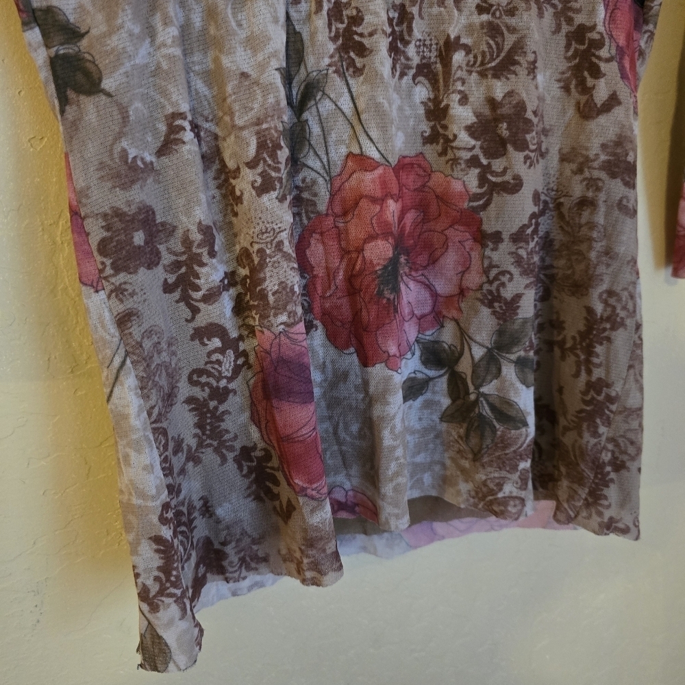 Weston Wear Floral Mesh Top V-Neck Sheer Overlay M - Picture 10 of 11